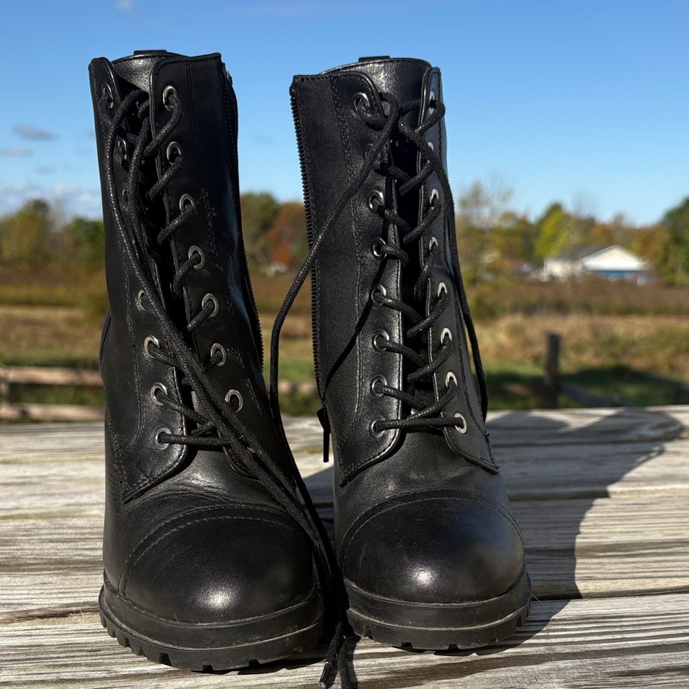 Aldo Black Leather Moto Boots